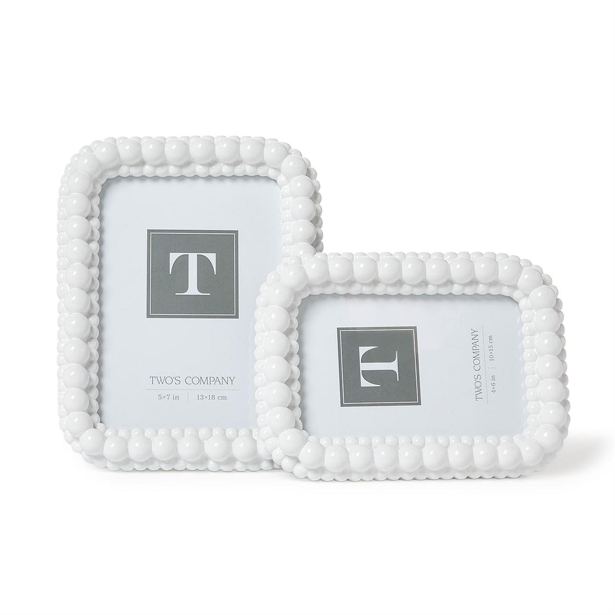 TWO'S COMPANY WHITE DOUBLE HOBNAIL PHOTO FRAMES
