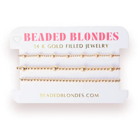 Beaded Blondes June + Olive + 3mm Gold Stack