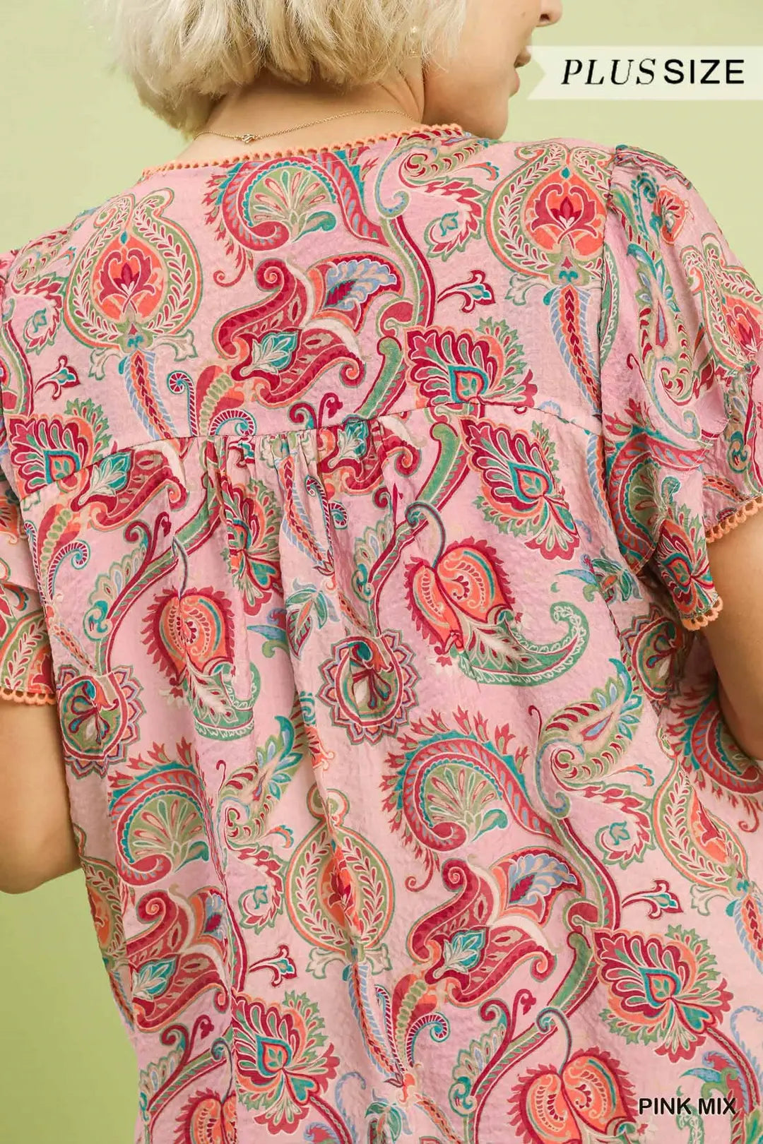 Umgee Mix Paisley Ruffle Sleeve Top-Pink Mix