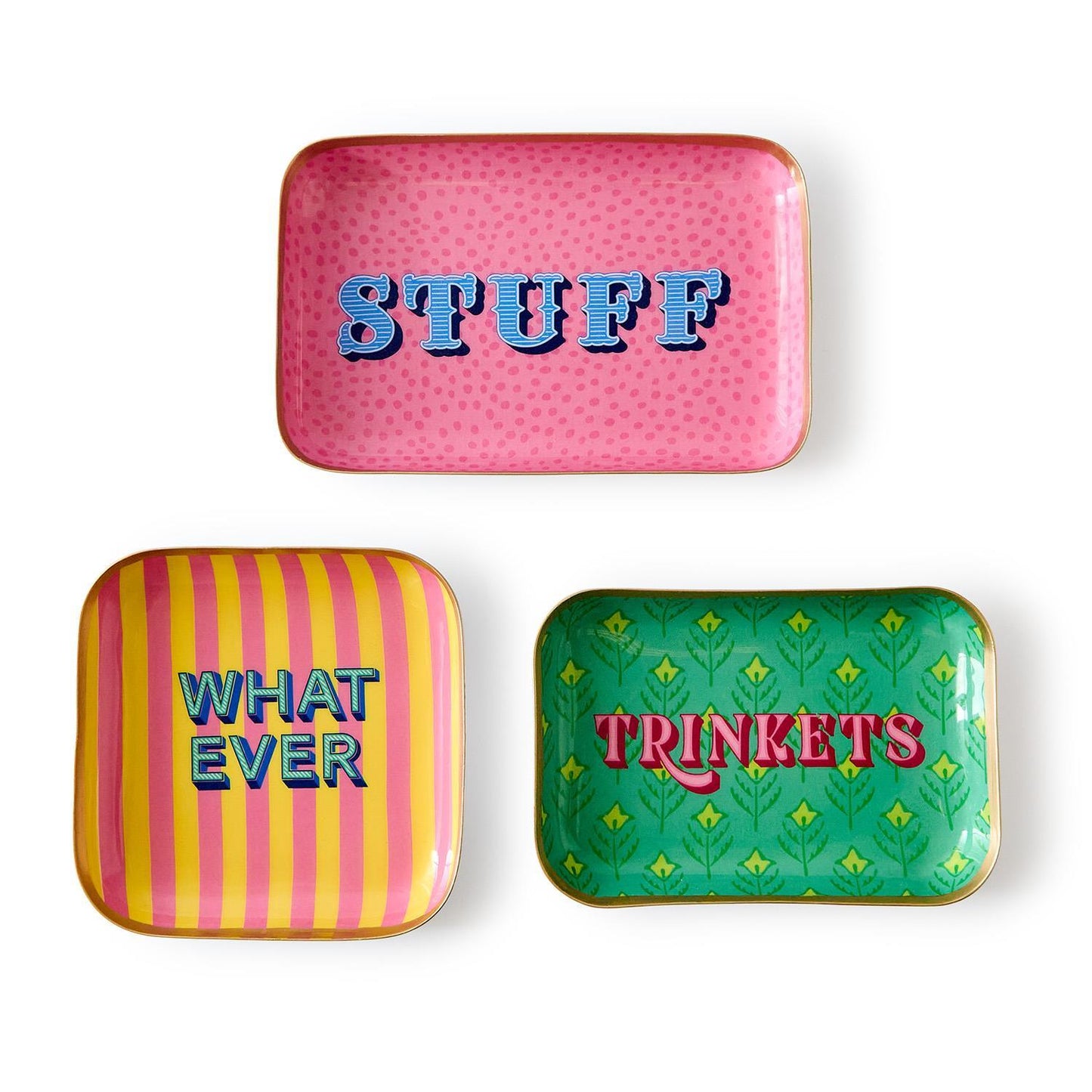 TWO'S COMPANY METAL TRINKET TRAYS WITH SAYINGS