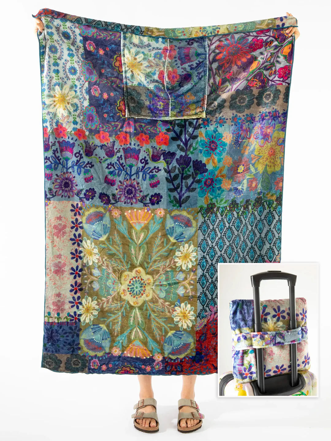 Natural Life Cozy Travel Blanket - Blue Patchwork