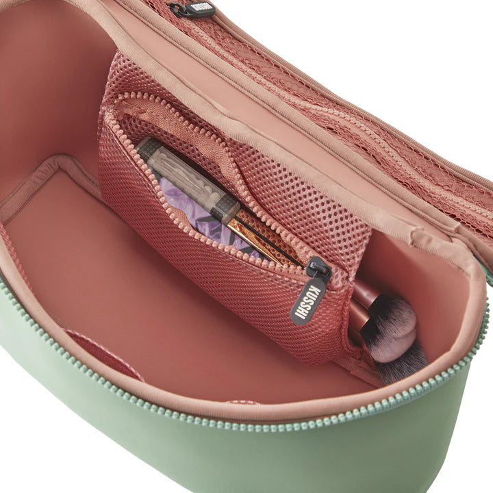 Kusshi Neoprene Large Train Case-Sage with Coral Rose Interior