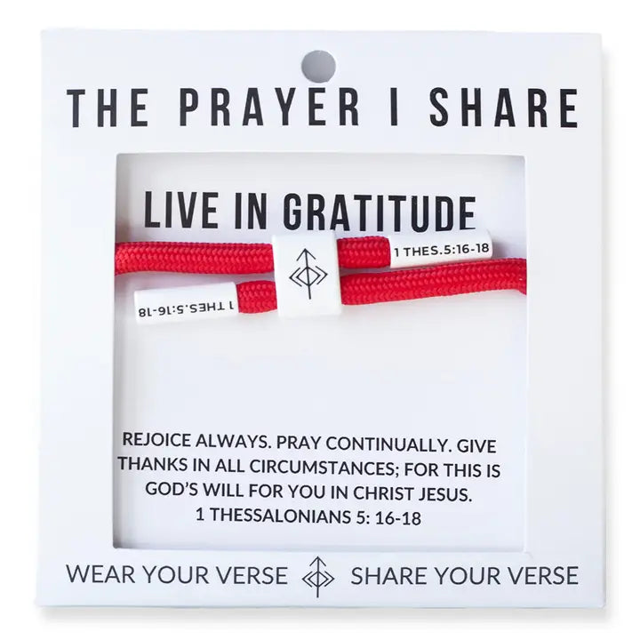 THE PRAYER I SHARE Live in Gratitude Christian Cord Bracelet