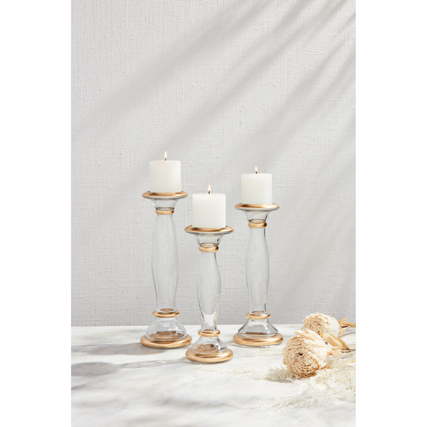 MUD PIE MEDIUM GOLD GLASS CANDLESTICK