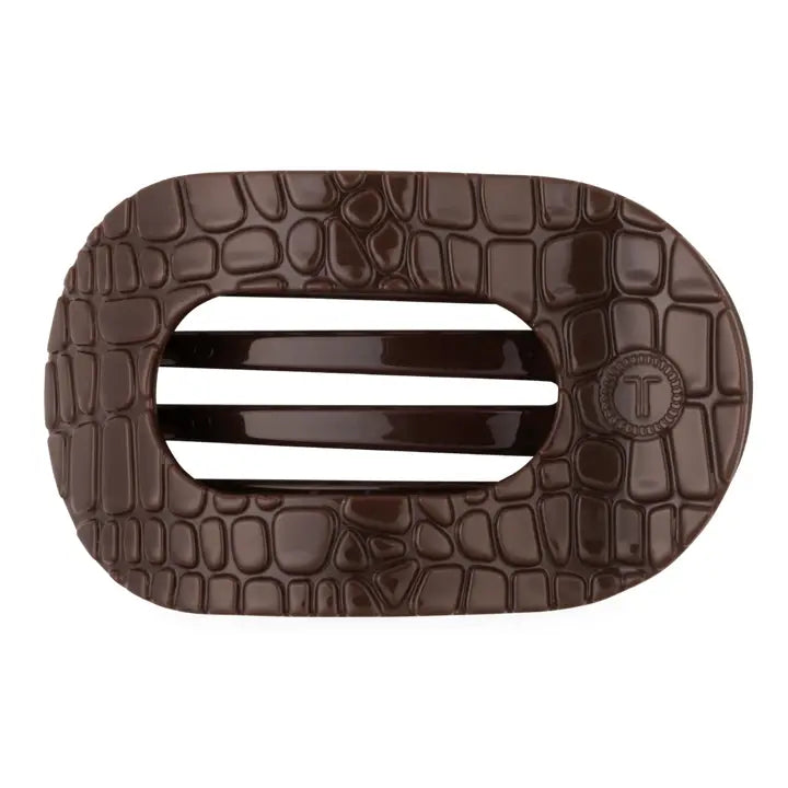 Teleties Brown Crocodile | Medium | Flat Round Hair Clip