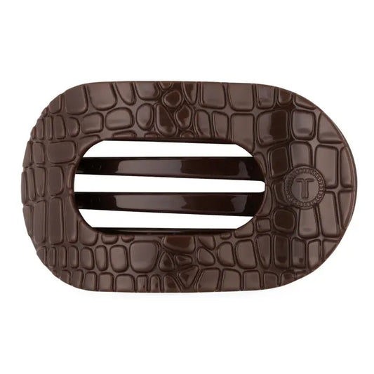 Teleties Brown Crocodile | Medium | Flat Round Hair Clip