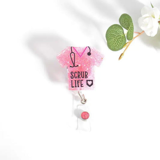 Outside the Box, LLC Glitterific Badge Reel Scrub Top
