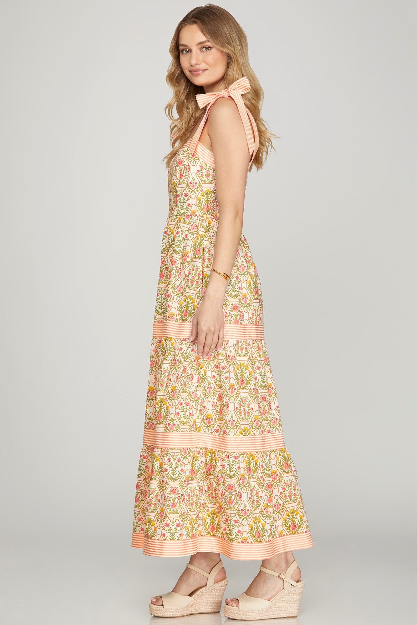 She + Sky Contrast Woven Print Tiered Maxi Dress