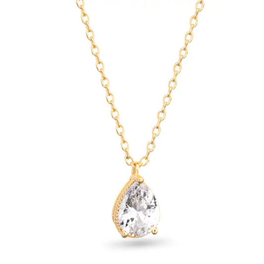 Amanda Blu Cz Pear Shaped Solitaire Necklace - Gold