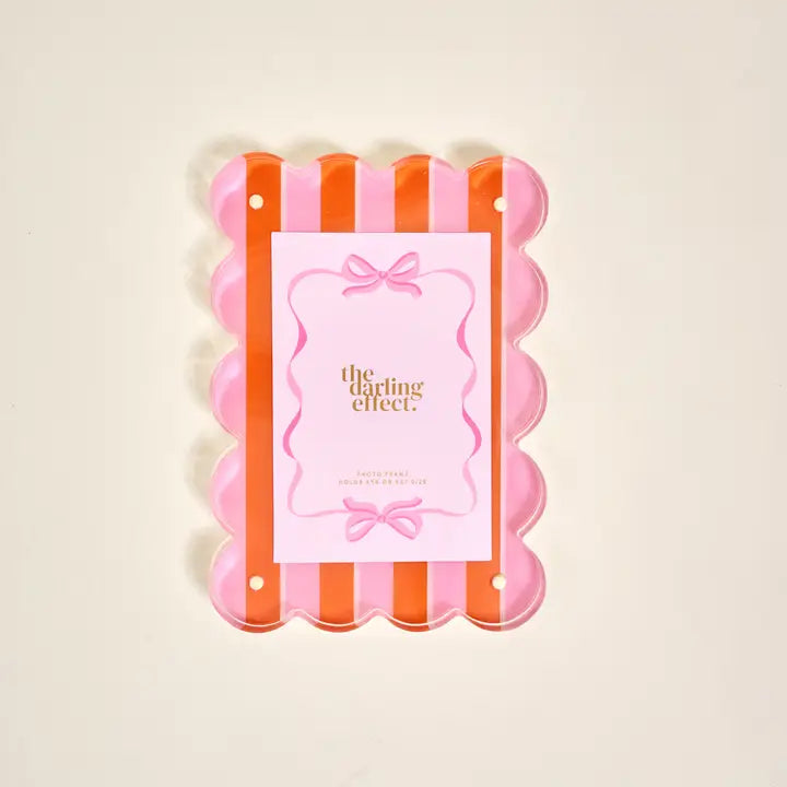 The Darling Effect Rectangle Scalloped Picture Frame–Sicily Stripes Pink
