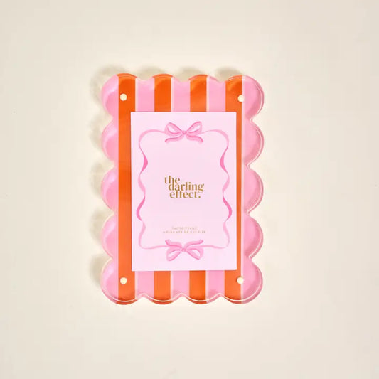 The Darling Effect Rectangle Scalloped Picture Frame–Sicily Stripes Pink