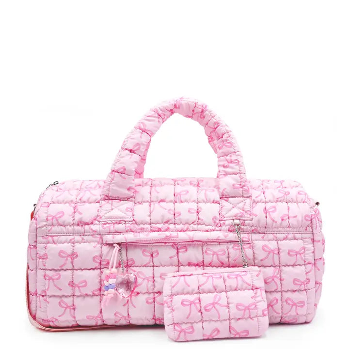 OMG Accessories Quilted Scrunchies Bow Printed Large Duffle Bag