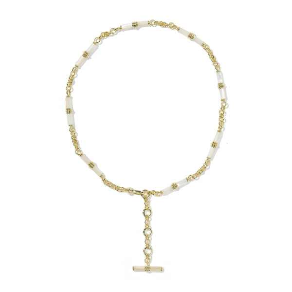 KENDRA SCOTT BREE BEADED LINK AND CHAIN NECKLACE GOLD IVORY MOTHER OF PEARL