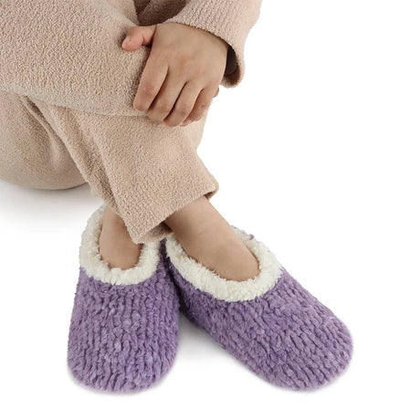 Snoozies! Womens Teddy Bear Faux Fur Slipper With Memory Foam Sole Purple