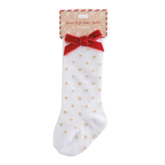 MUD PIE GOLD DOTTED KNEE HIGH BABY SOCKS