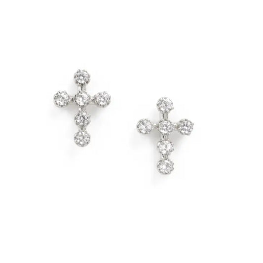 LAURA JANELLE Crystal Cross Stud Earrings- Silver