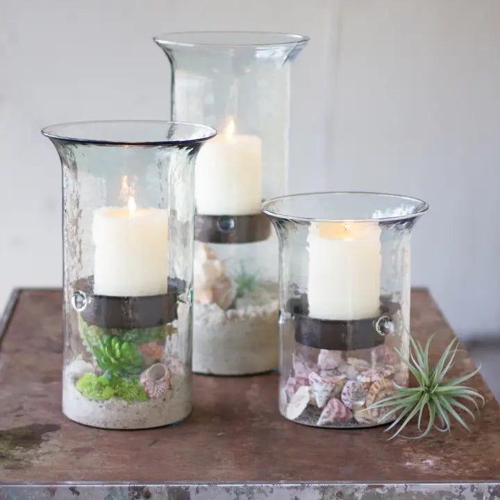 Kalalou Original Glass Candle Cylinder W Rustic Insert - Medium