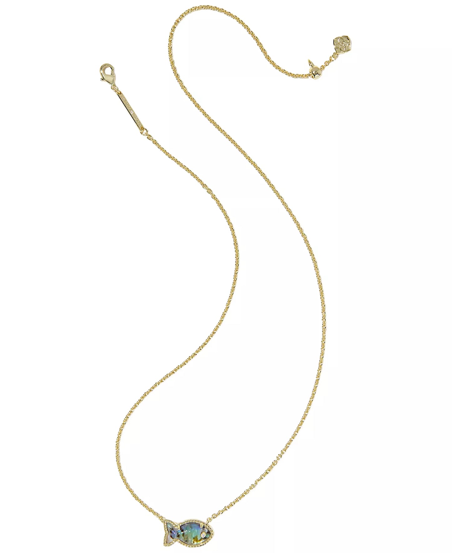 KENDRA SCOTT PARKER FISH SHORT PENDANT NECKLACE GOLD ABALONE SHELL