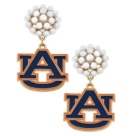 Canvas Style Auburn Tigers Pearl Cluster Enamel Drop Earrings in Navy/Orange