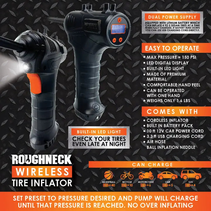 Roughneck Wireless Car Tire Inflator W/Led Light