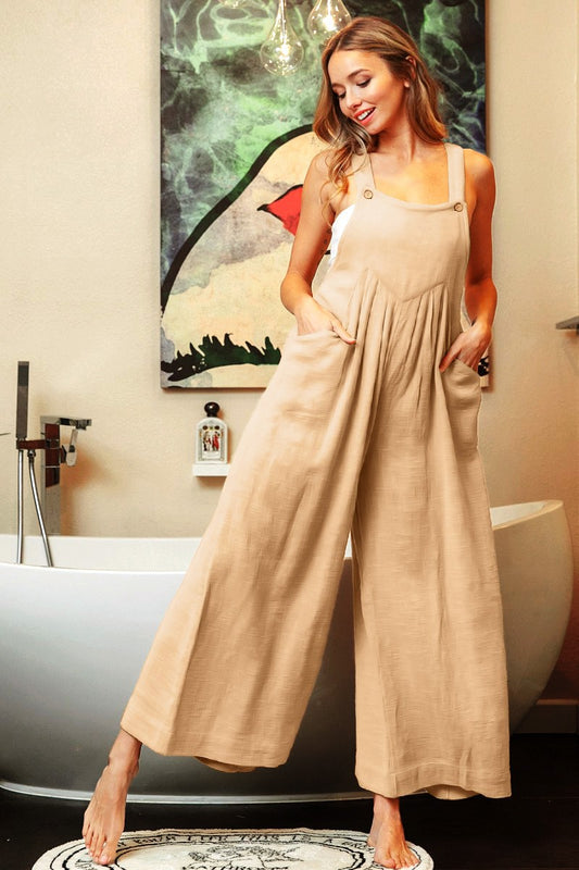 BiBi Side Pockets Gathered Front Sleeveless Jumpsuit