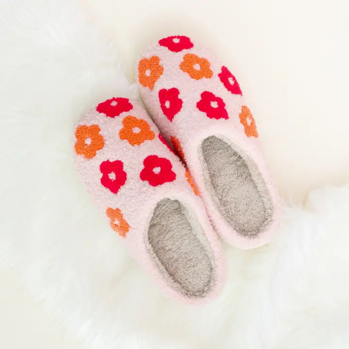 The Darling Effect Fuzzy Slippers - Pink Flower-S/M