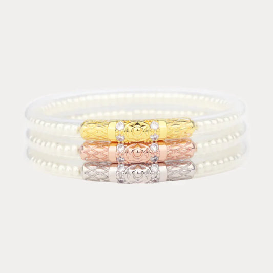 BUDHAGIRL WHITE PEARL THREE QUEENS ALL WEATHER BANGLES® (SET OF 3)
