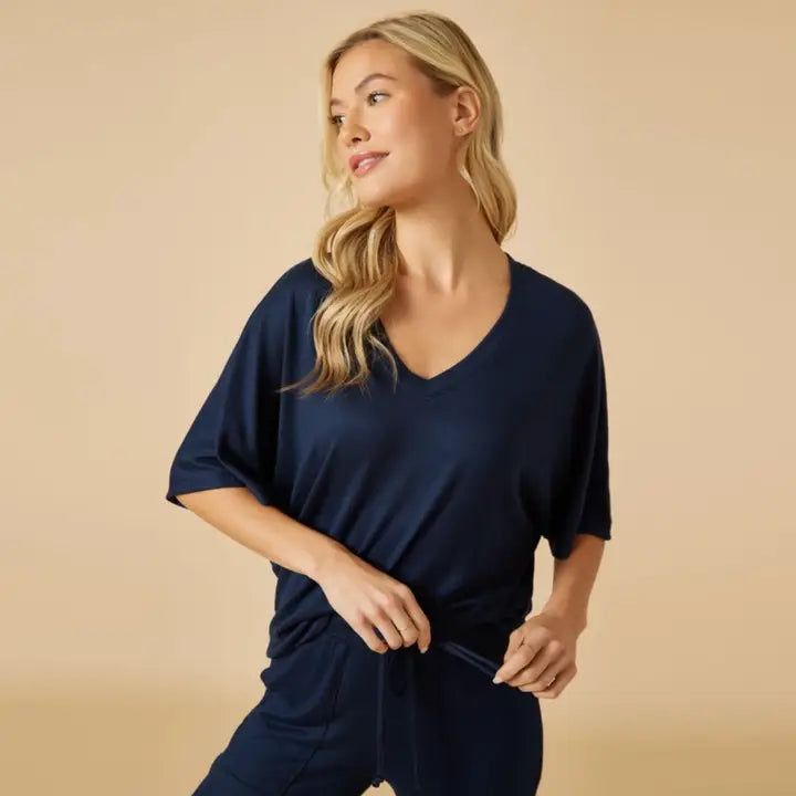 Softies Women's Buttery Soft V-Neck with Capri Lounge Set-Midnight