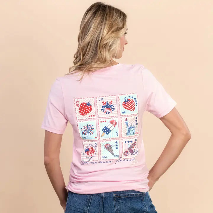 Amanda Blu American Stamps | Women's Pink Short-Sleeve 4th of July Tee