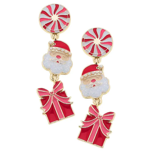Canvas Style Santa Claus Is Coming To Town Enamel Earrings