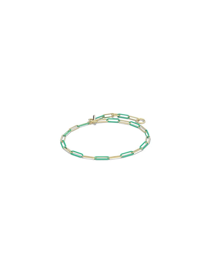 KENDRA SCOTT COURTNEY ENAMEL LINK AND CHAIN BRACELET GOLD GREEN ENAMEL