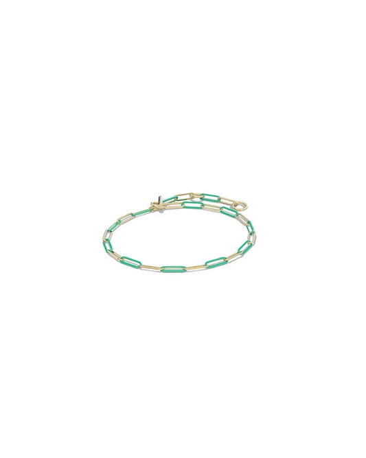 KENDRA SCOTT COURTNEY ENAMEL LINK AND CHAIN BRACELET GOLD GREEN ENAMEL