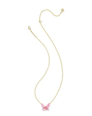 KENDRA SCOTT BIANCA BUTTERFLY SHORT PENDANT NECKLACE GOLD PINK MIX