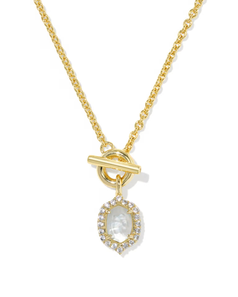 KENDRA SCOTT DAPHNE CRYSTAL FRAME TOGGLE NECKLACE GOLD IVORY MOTHER OF PEARL