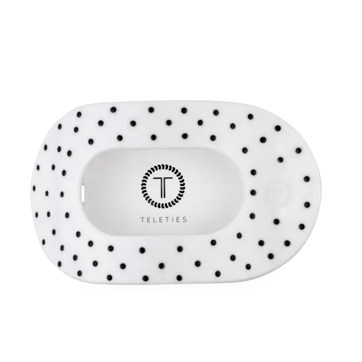 Teleties Flat Round | White Polka Dot Party | Large Hair Clip