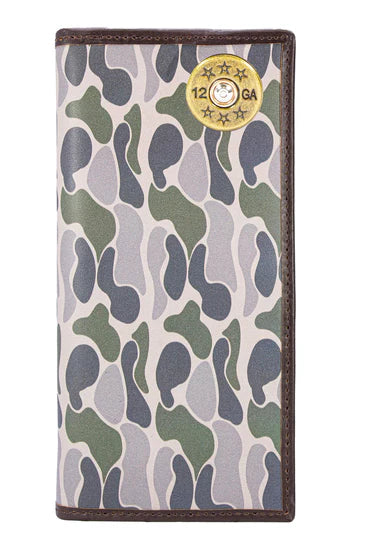 ZEP-PRO SHOTSHELL MEN'S SECRETARY OLD SCHOOL CAMO LEATHER WALLET.-COLOR: Green/Gray Camo