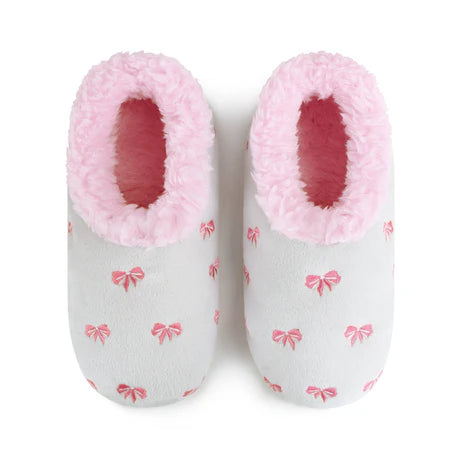 Snoozies! Womens Embroidered Bow-Utiful Slipper With Memory Foam Sole Light Grey