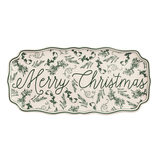 Mud Pie  Merry Christmas Green Toile Tray