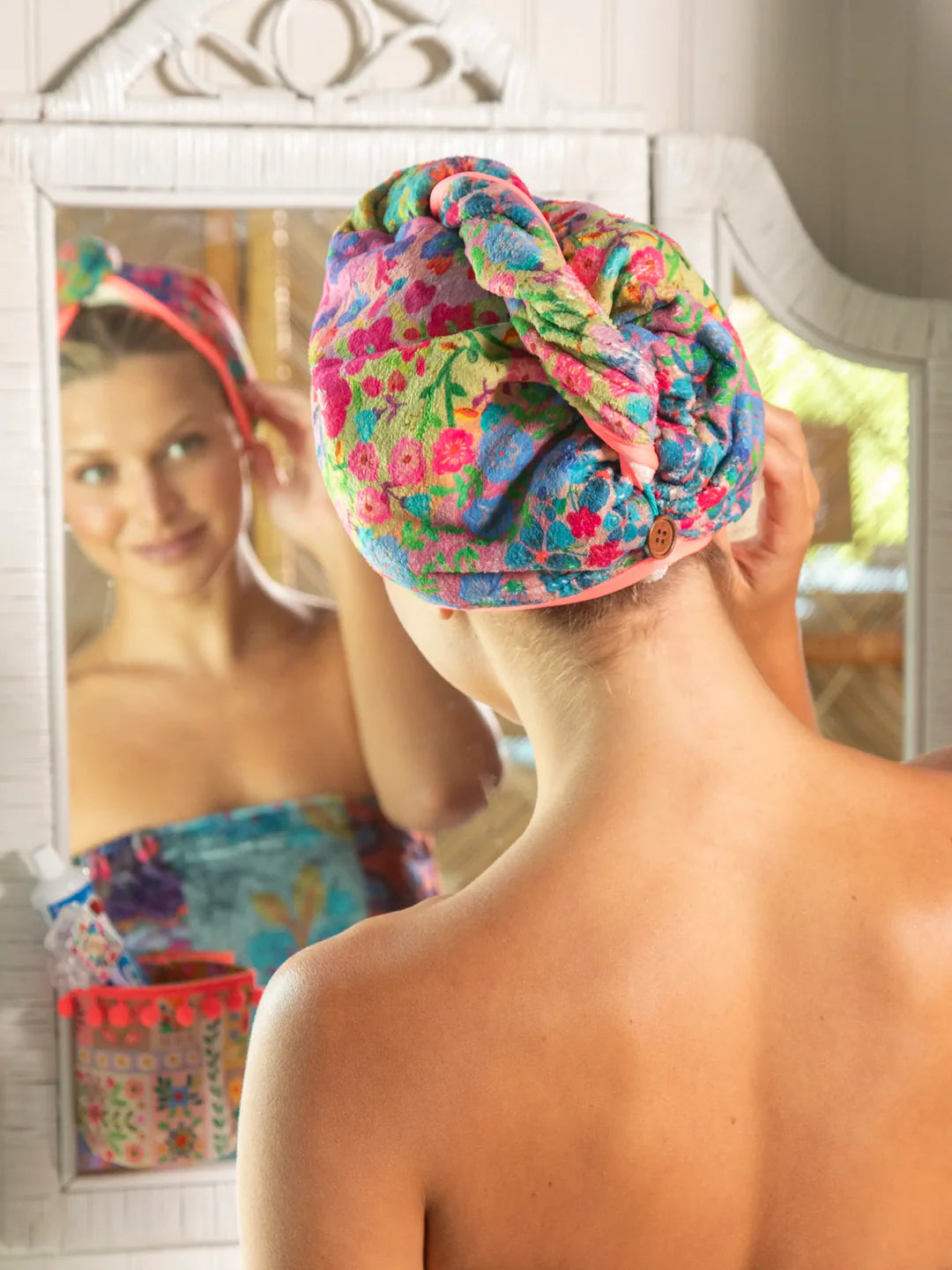 Natural Life Microfiber Hair Towel Wrap-Rainbow Floral Rows