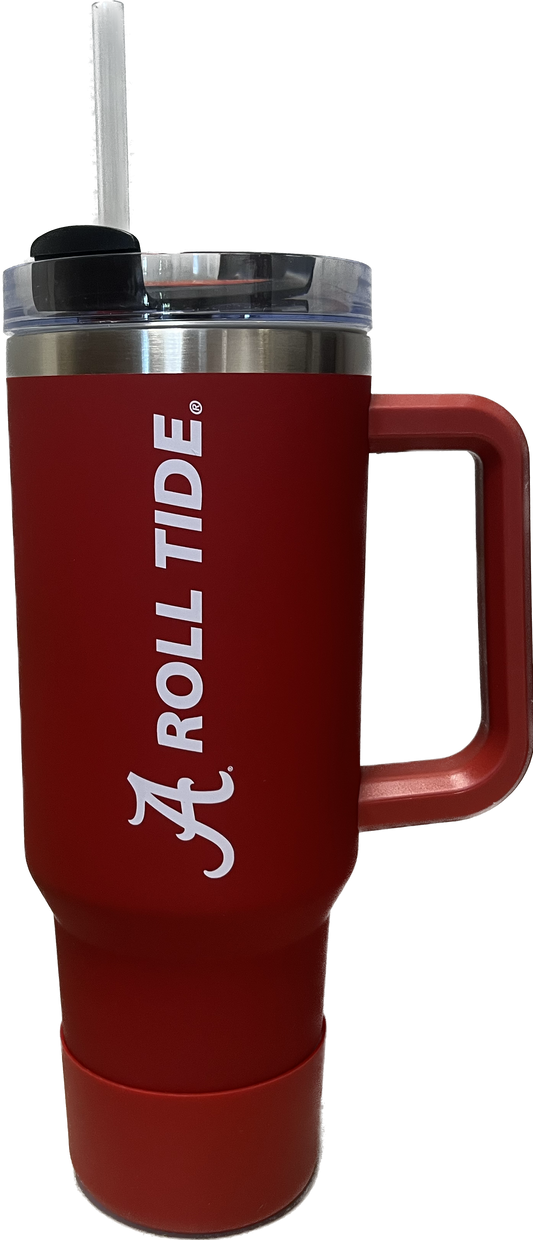 THE FANATIC GROUP ALABAMA 20OZ. STAINLESS STEEL ROADIE WITH HANDLE AND STRAW - PRIMARY LOGO