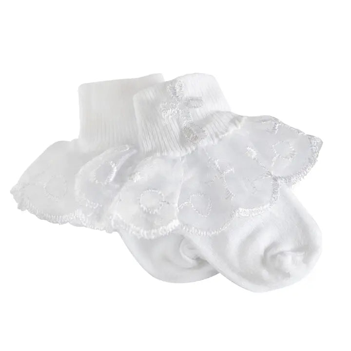 Cherished Moments White Baby Girl Lace Baptism or Christening Socks with Cross