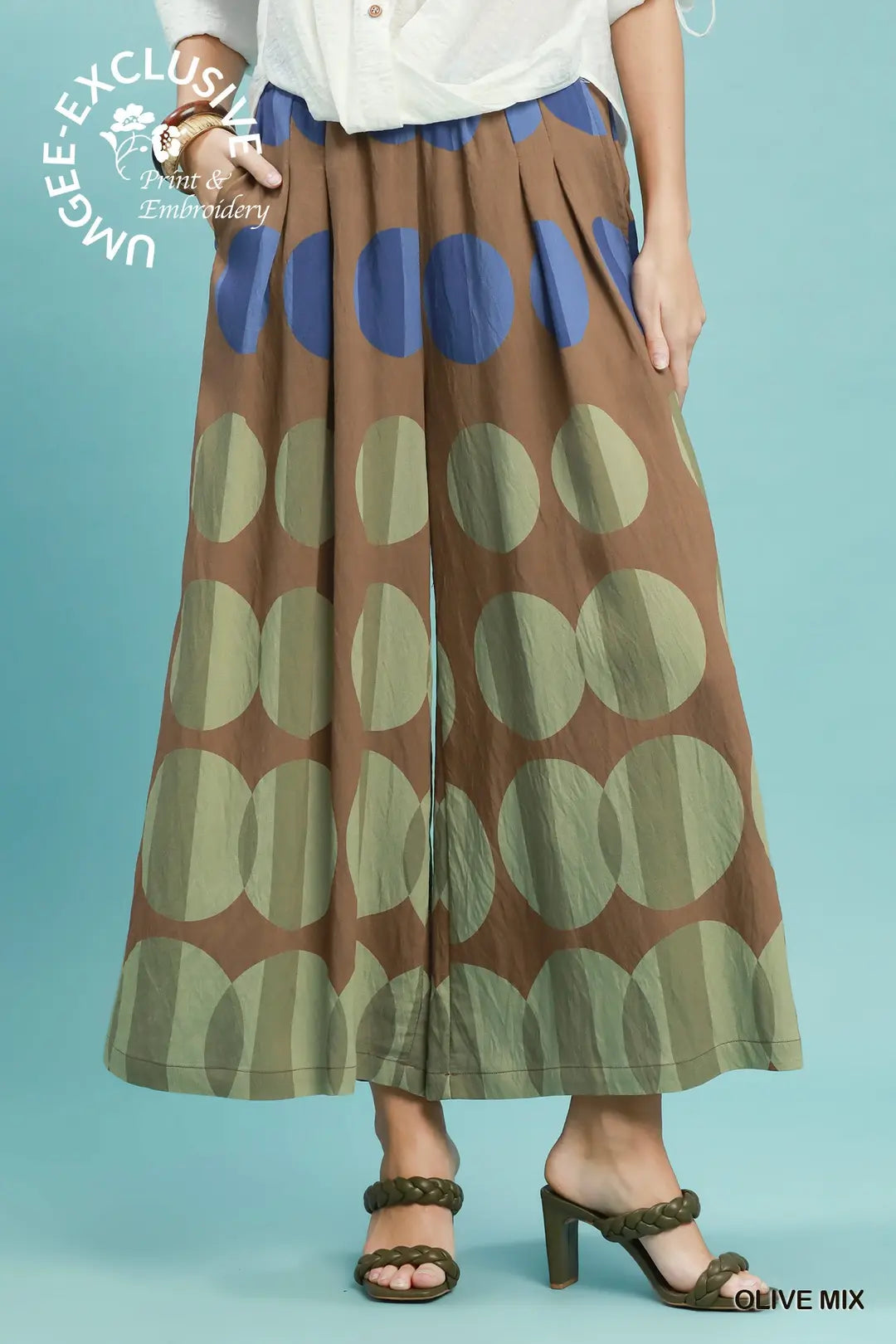 Umgee Oversized Dot Print Wide Leg Pants