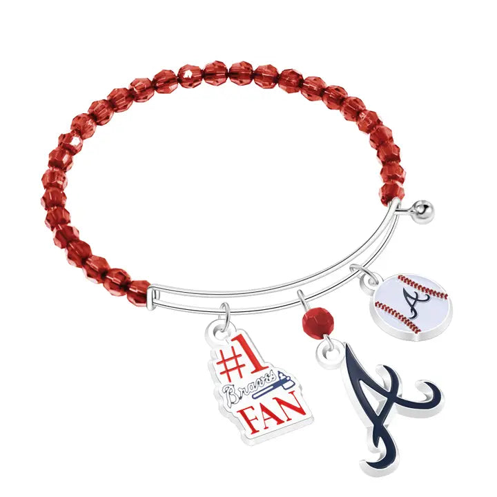 Mlb Atlanta Braves Three Charm Logo Bead Bracelet