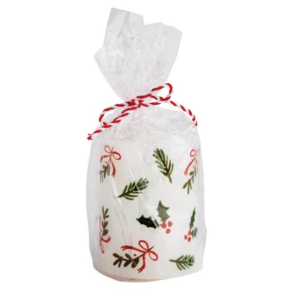 MUD PIE TOILE HOLLY PAINTED PILLAR CANDLE