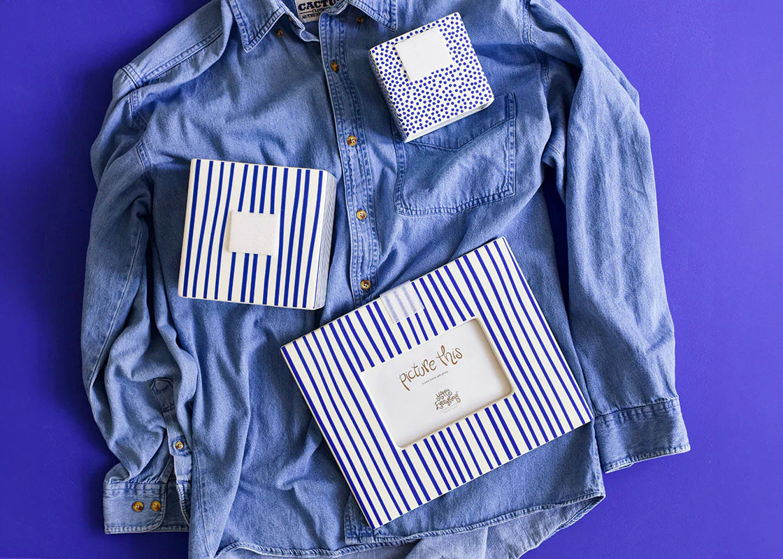 HAPPY EVERYTHING INDIGO SKINNY STRIPE MINI RECTANGLE FRAME