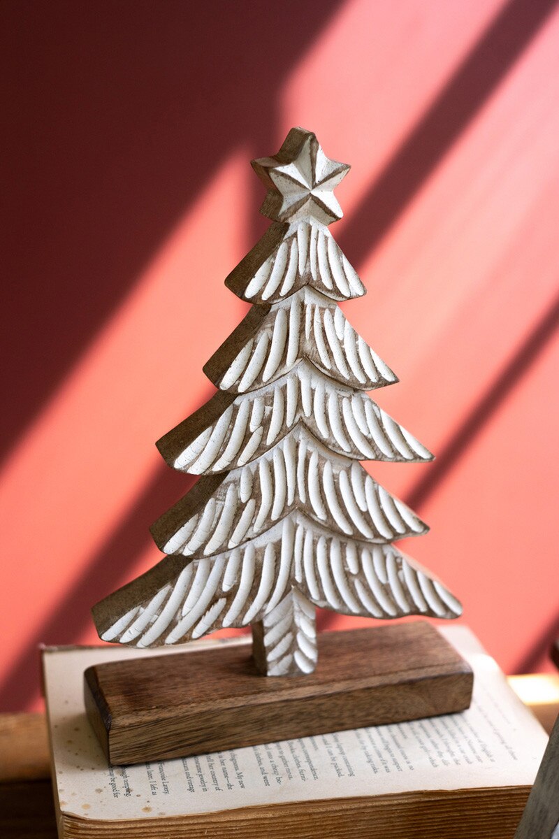 Kalalou White-Washed Christmas Trees on a Wood Bases