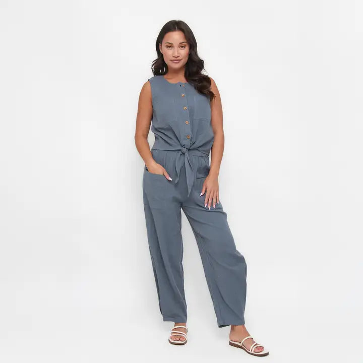 Elsie & Zoey Tapered Pants Jasmine Patch Pocket Cotton Gauze