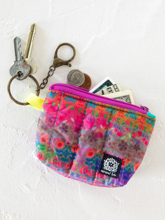 Natural Life Mini Puffy Coin Purse Key Clip - Rainbow Border