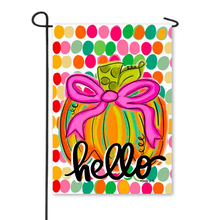 Baxter & Me Happy Dot Pink Ribbon Pumpkin Garden Flag
