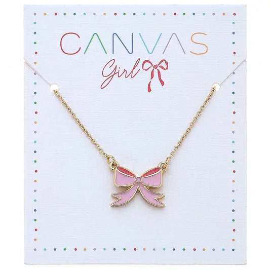 Canvas Style Zoey Bow Delicate Children's Necklace in Pink